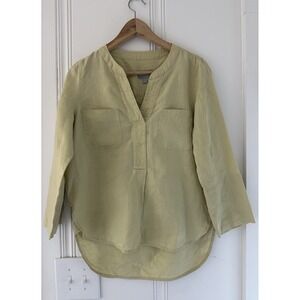 Pure Collection Linen Tunic Blouse Sage Green Long Sleeve Size US 4 UK 10